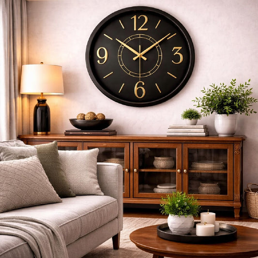 Heritage Bradford Wall Clock 14.5 Inch – Modern Black Dial with Gold Accents & Elegant Minimal Design (Plastic) - Habitt