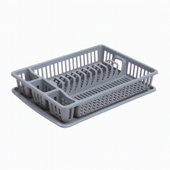 Dish Rack & Strainer – Compact Drying Rack with Cutlery Holder (Grey & Blue)
