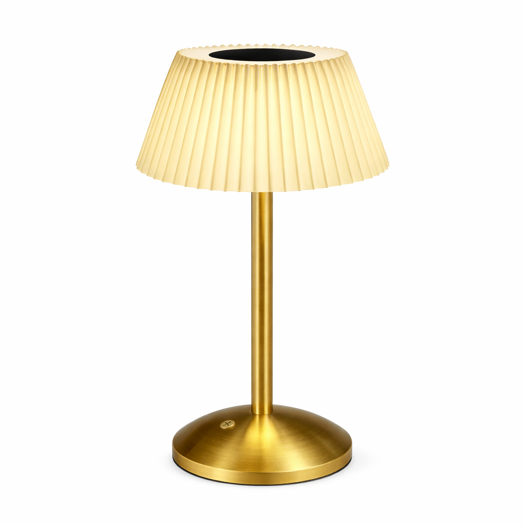 Elegant LED Table Lamp – Gold Metal Pleated Shade Bedside Accent Light - Habitt