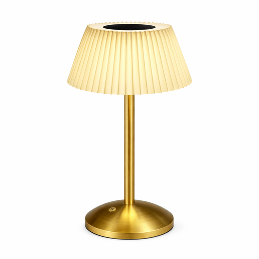 Elegant LED Table Lamp – Gold Metal Pleated Shade Bedside Accent Light - Habitt