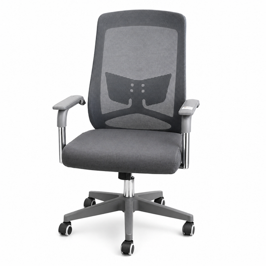 Grafton Grey Ergonomic Mesh Executive Office Chair – Breathable Mid-Back Task Chair with Lumbar Support & Armrests - Habitt