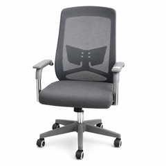Grafton Grey Ergonomic Mesh Executive Office Chair – Breathable Mid-Back Task Chair with Lumbar Support & Armrests - Habitt
