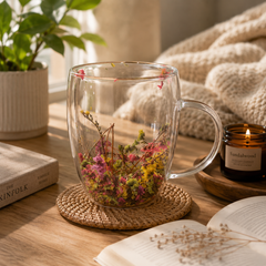 Flower Double Wall Glass Mug