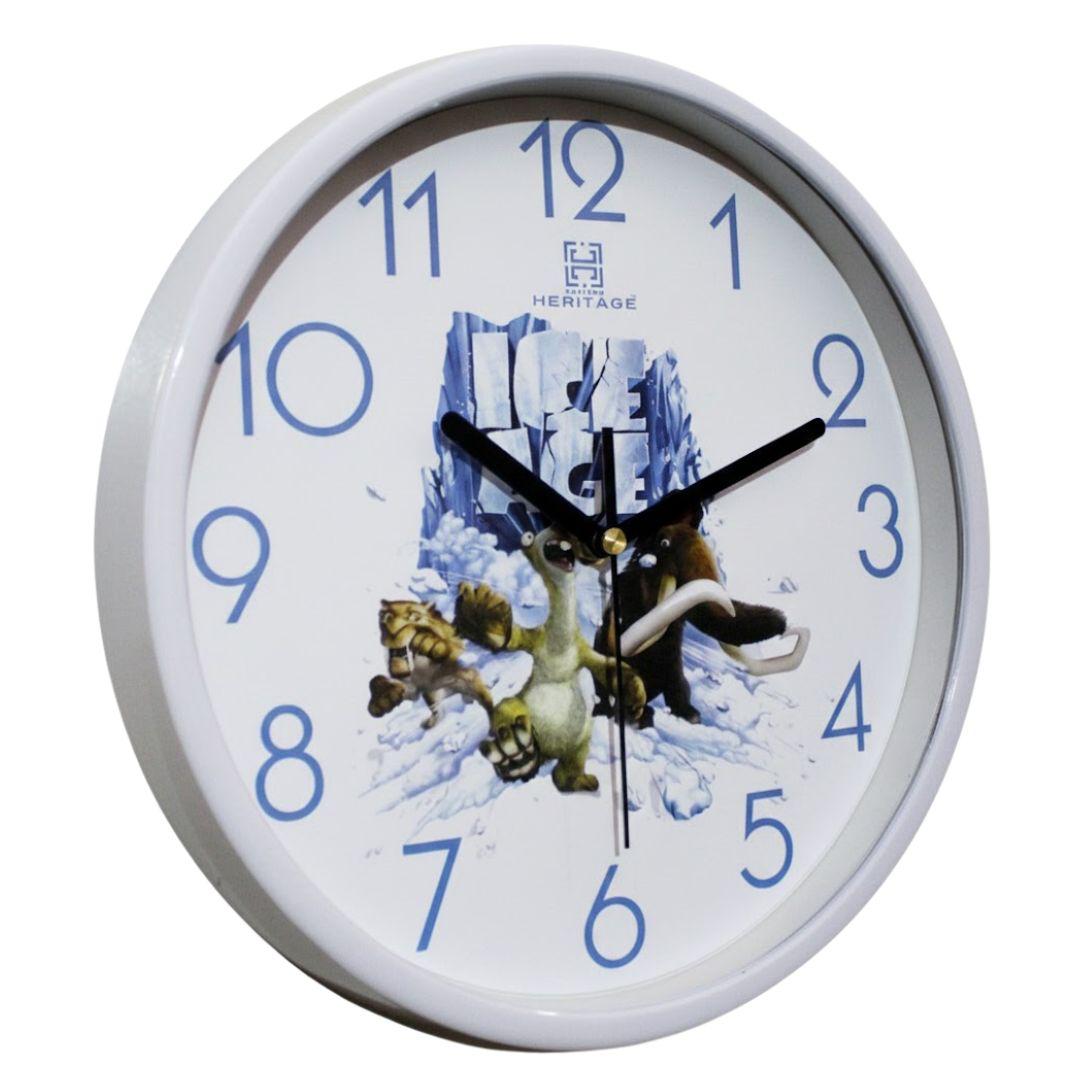 Heritage Pastel Wall Clock 12 Inch – Kids Cartoon Design with Ice Age Theme & Blue Numerals (Plastic)