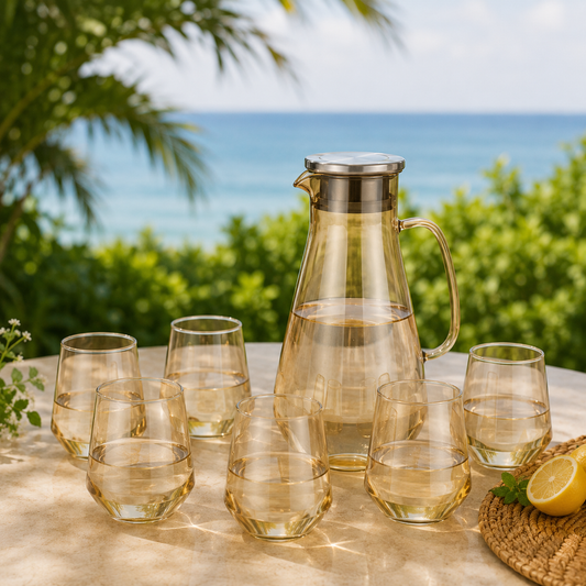 6 Piece Transparent Water Set with Jug | Drinkware Set
