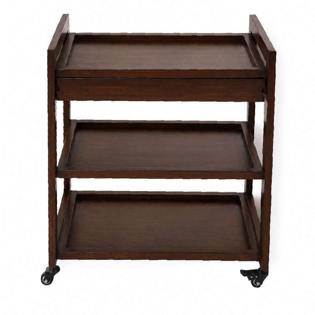 Aurra Wooden Tea Trolley | Modern Serving Cart with 3-Tier Storage & Wheels - Habitt