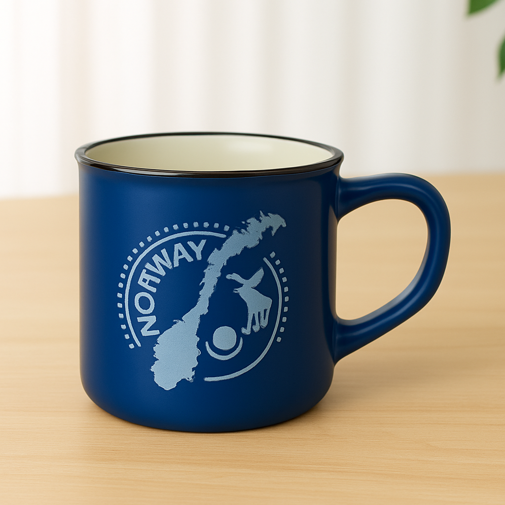 1Pc Norway Enamel-Style Ceramic Mug – Nordic Travel Coffee Cup in Blue or Mustard Yellow