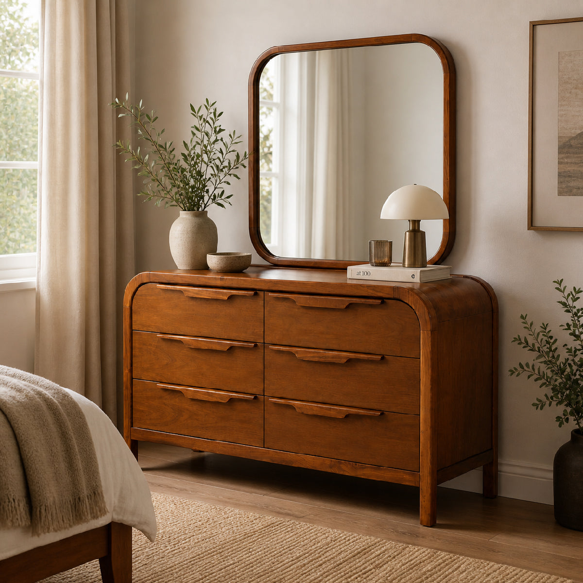 Clara Dresser with Mirror | Modern Wooden Vanity & Storage Chest - Habitt