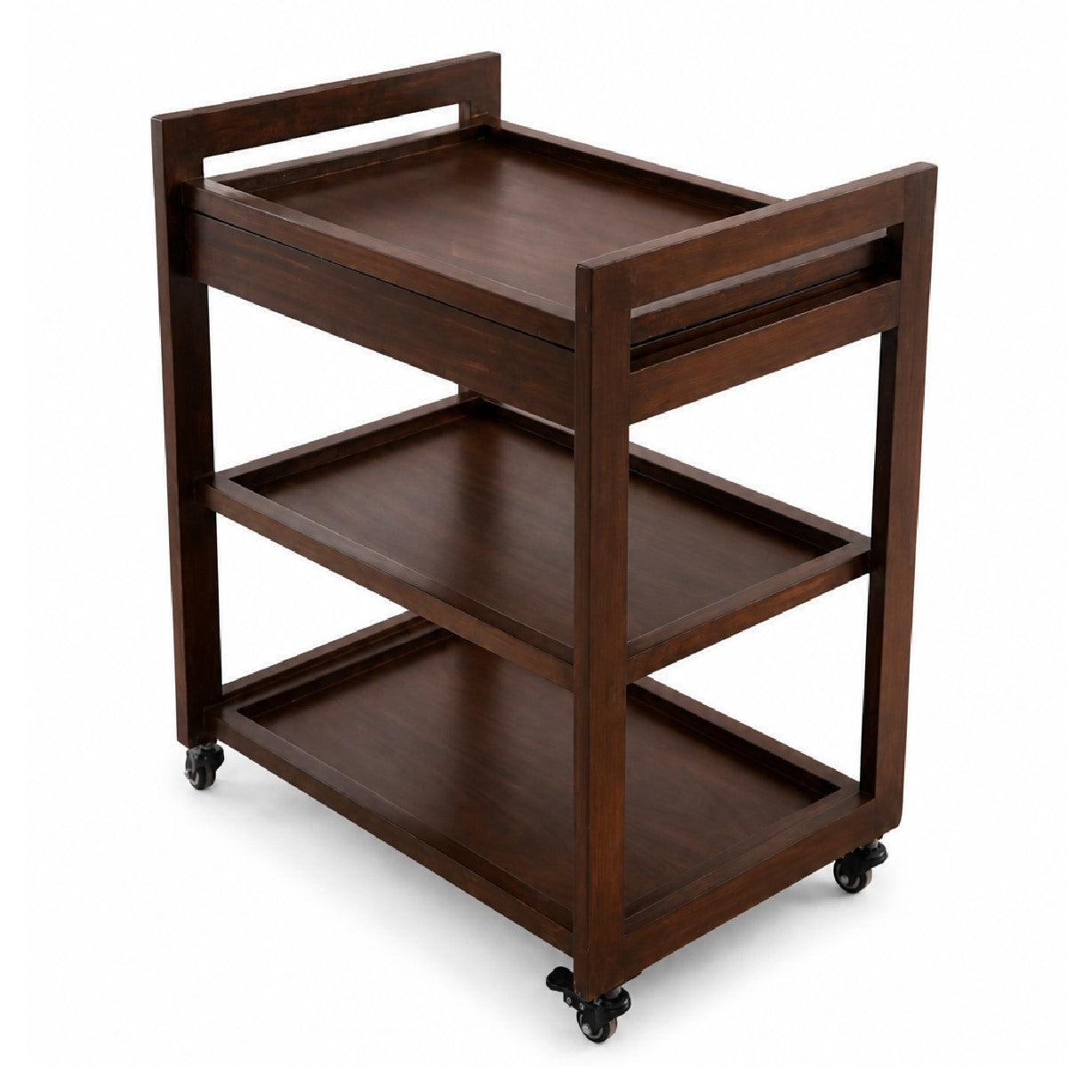 Aurra Wooden Tea Trolley | Modern Serving Cart with 3-Tier Storage & Wheels - Habitt