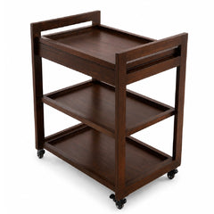 Aurra Wooden Tea Trolley | Modern Serving Cart with 3-Tier Storage & Wheels - Habitt