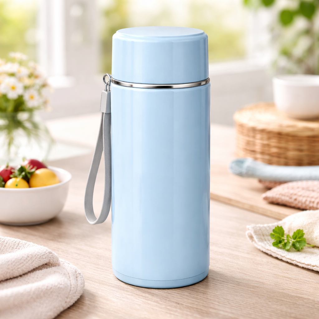Blue Insulated Water Bottle with Lid & Carry Strap – Leakproof Portable Travel Flask