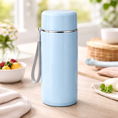 Blue Insulated Water Bottle with Lid & Carry Strap – Leakproof Portable Travel Flask