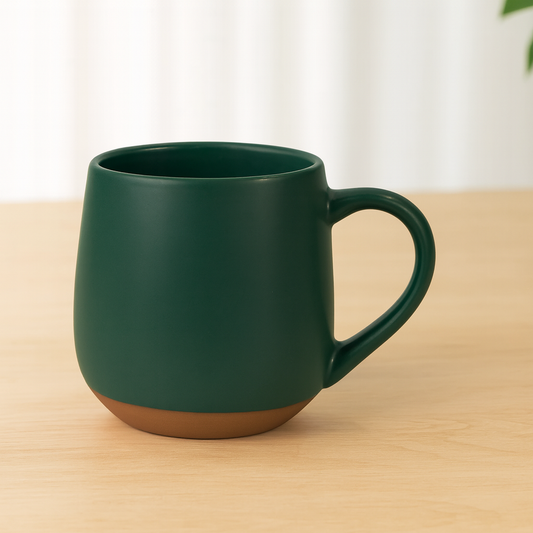 Matte Green Ceramic Mug with Natural Base – Modern Coffee & Tea Cup