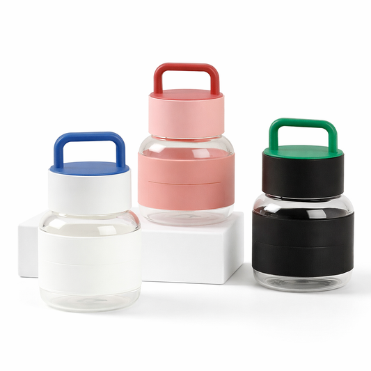 Modern Plastic Level Cup with Handle – Portable Leakproof Water Bottle in Pink, Black & White - Habitt