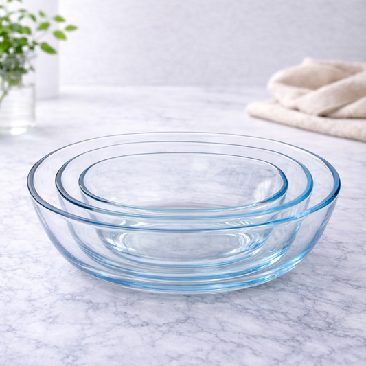 3-Piece Glass Baking Pan Set – 1.6L, 2.4L & 3L Round Oven Dishes - Habitt
