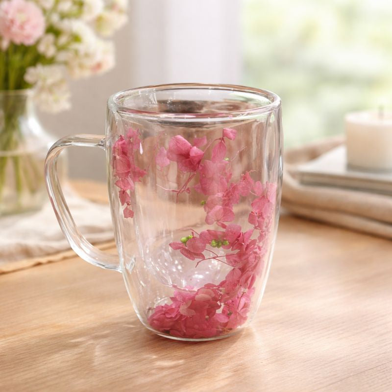 Decorative Double-Wall Glass Coffee Mug – Transparent Heat-Resistant Tea Cup