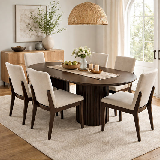 Oaklin 6-Seater Oval Wooden Dining Table Set with Upholstered Chairs – Modern Luxury Dining Furniture - Habitt
