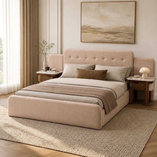 Clara King Size Bed | Luxury Upholstered Bed with Marble Accent Side Tables - Habitt