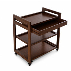 Aurra Wooden Tea Trolley | Modern Serving Cart with 3-Tier Storage & Wheels - Habitt