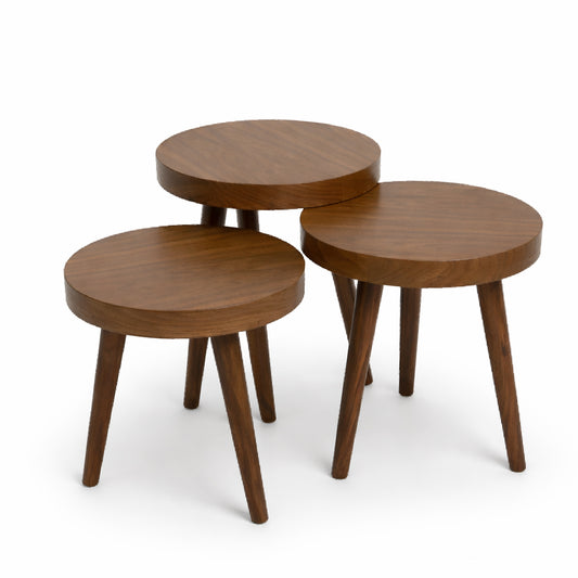 Nysa Solid Wood Nesting Tables Set – Modern Round Coffee & Side Table Set of 3 - Habitt