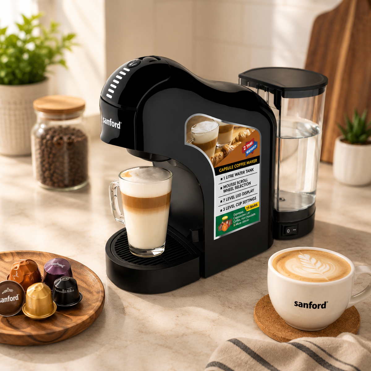 SANFORD SF1384CM 1400 W 3-in-1 Capsule Coffee Maker – High-Pressure Italian-Pump Espresso Machine with 1 L Tank
