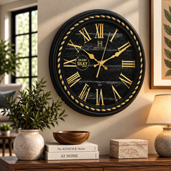 Titanic Wall Clock – Black & Gold Roman Numeral Design with Plastic Frame, Silent Quartz Movement
