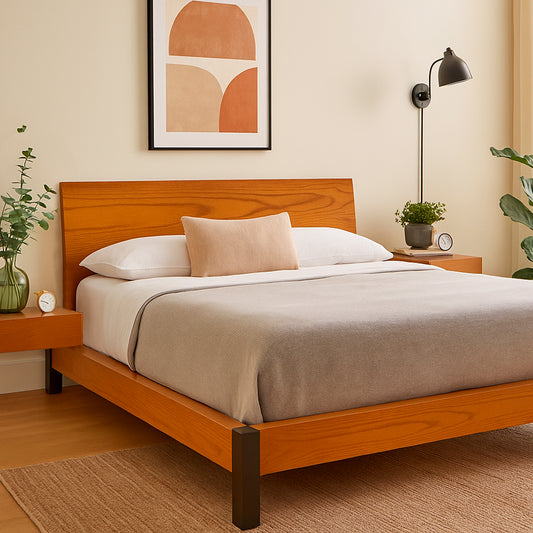 Harry King Size Bed – Solid Wood Frame with Upholstered Headboard