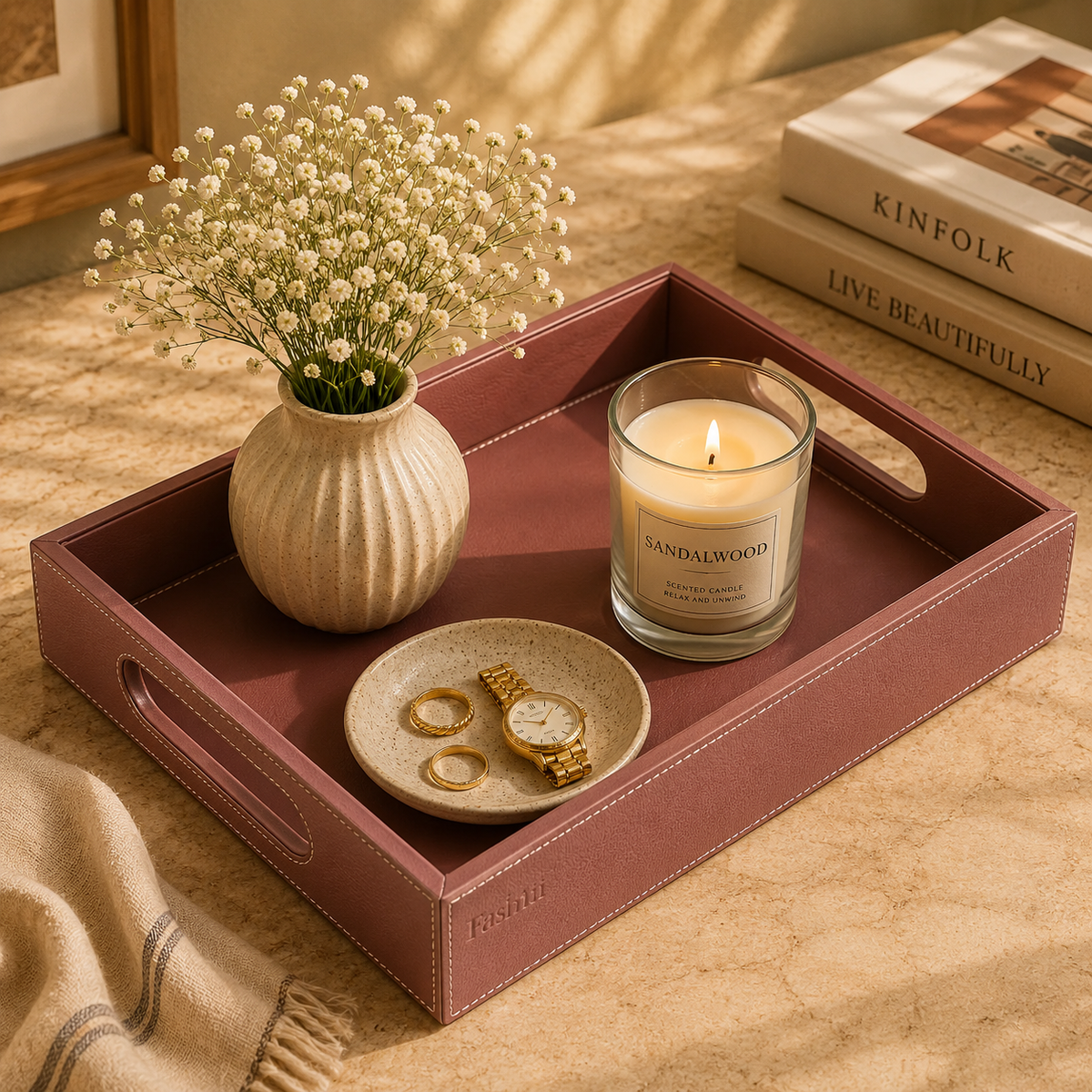 Leatherette Tray Brown L