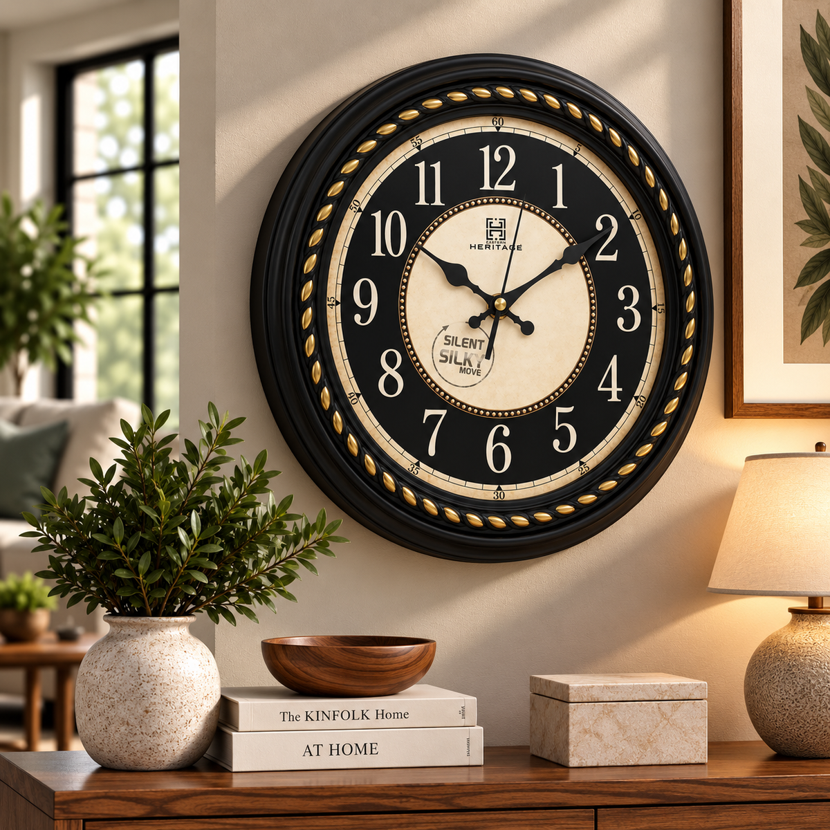 Titanic Wall Clock – Black & Gold Vintage Design with Plastic Frame, Silent Quartz Movement