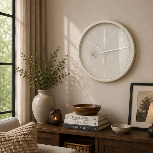 Heritage Pastel Silent Sweep Wall Clock – Minimalist Plastic Frame, Modern Quiet Movement, Decorative Home & Office Clock