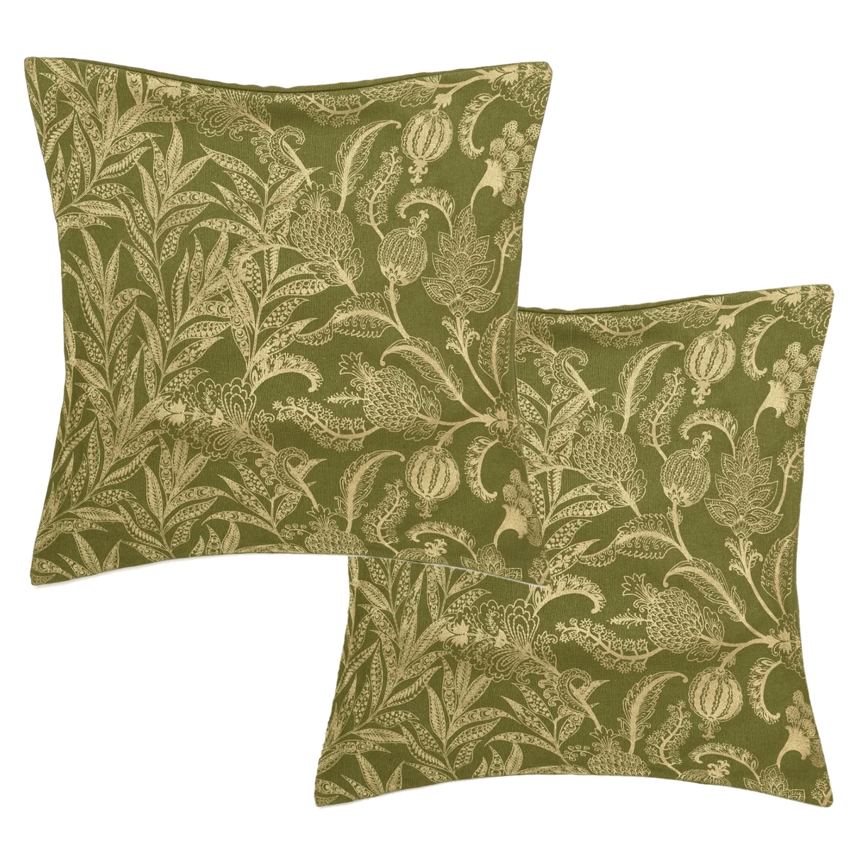 2 Pcs Olive Green Gold Jaal Cushion Cover 18x18"
