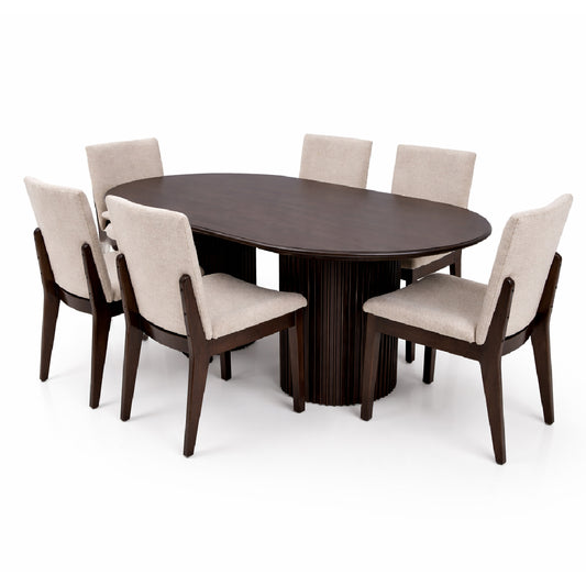 Oaklin 6-Seater Oval Wooden Dining Table Set with Upholstered Chairs – Modern Luxury Dining Furniture - Habitt