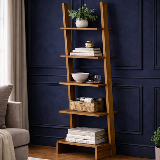 Haven Ladder Shelf – Modern Leaning Bookcase & Decorative Storage Rack - Habitt