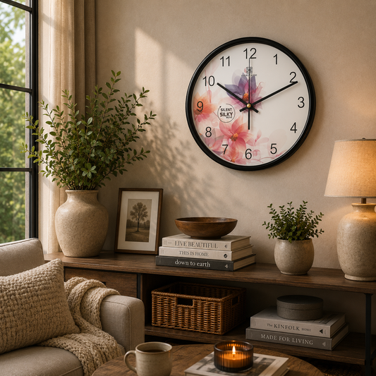 Heritage Pastel Floral Wall Clock with Silent Sweep Movement – Modern Decorative Plastic Frame Clock for Home & Office