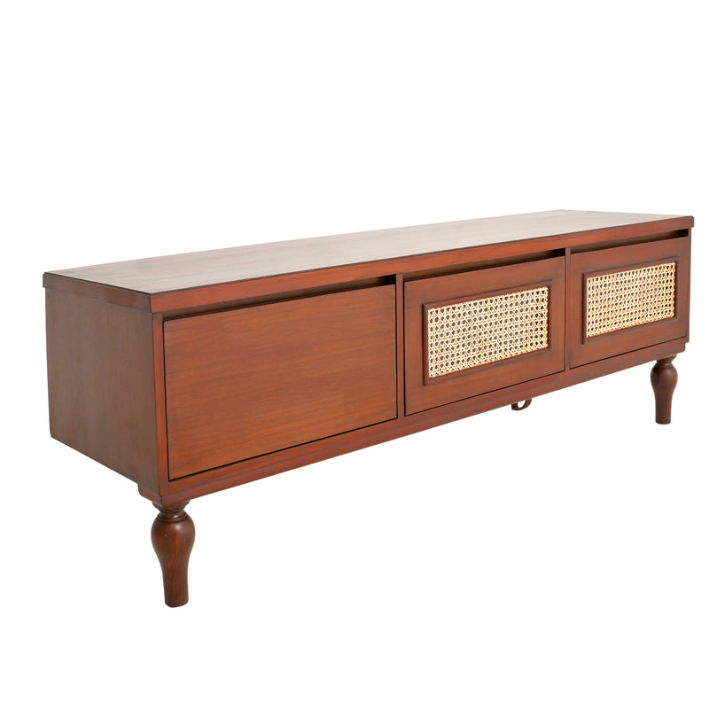 Gul Bahar TV Unit – Solid Wood Media Console with Cane Accents - Habitt
