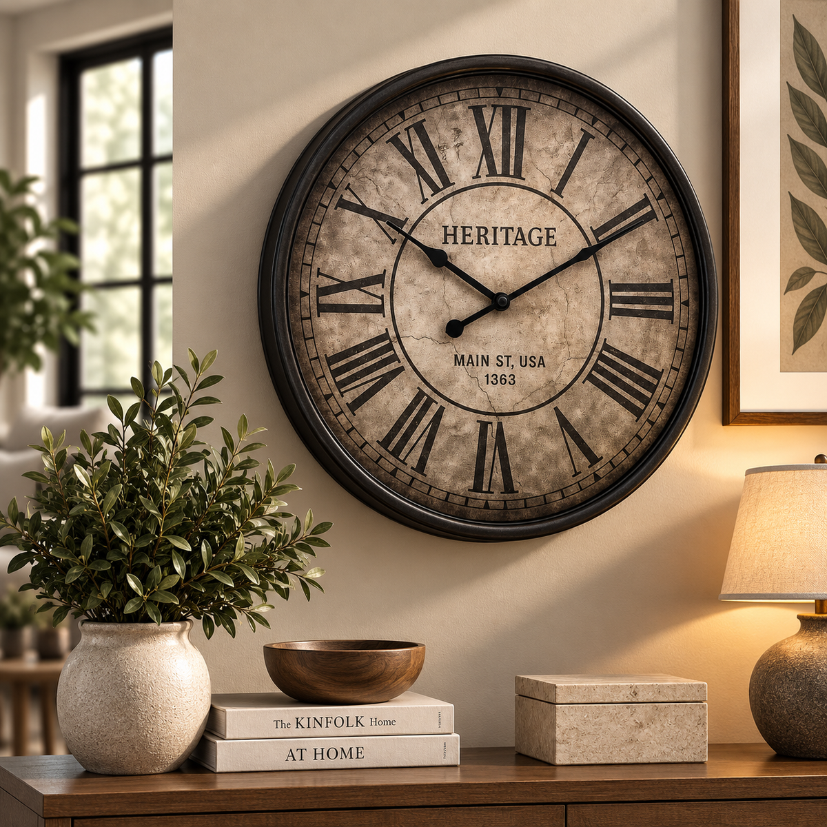 Heritage “Moon Time” 20-Inch Vintage Wall Clock – Roman Numeral Antique Design