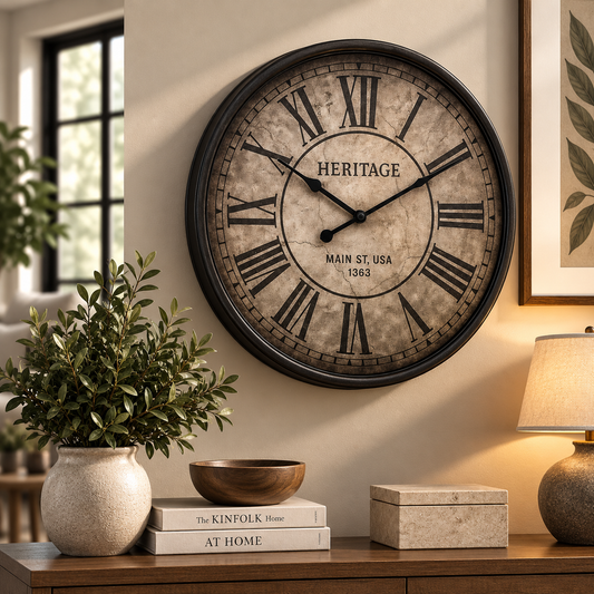 Heritage “Moon Time” 20-Inch Vintage Wall Clock – Roman Numeral Antique Design