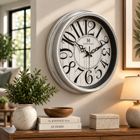 Rustic “Old Town” Wall Clock – 14.5-Inch Vintage Decorative Clock with Raised Numbers & Antique Plastic Frame