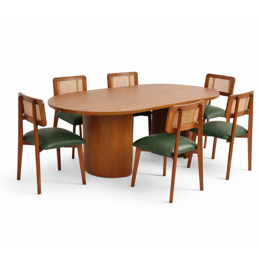 Elan 6-Seater Oval Dining Table Set with Cane Back Chairs – Mid-Century Modern Wooden Dining Furniture - Habitt