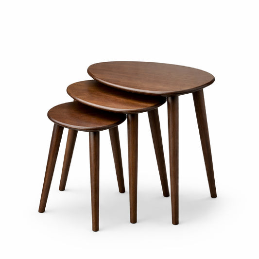 Oaklin Wooden Nesting Tables Set of 3 – Modern Oval Side Tables with Solid Wood Legs for Living Room - Habitt