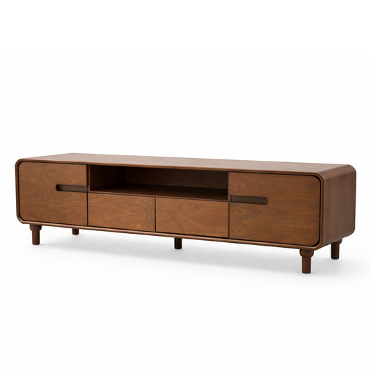 Nysa Solid Wood TV Unit – Modern Low Profile Entertainment Console with Storage Drawers & Open Shelving - Habitt