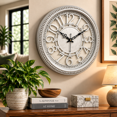 Heritage Retro Wall Clock 15 Inch – Vintage Beaded Frame with Classic Raised Numerals (Plastic)