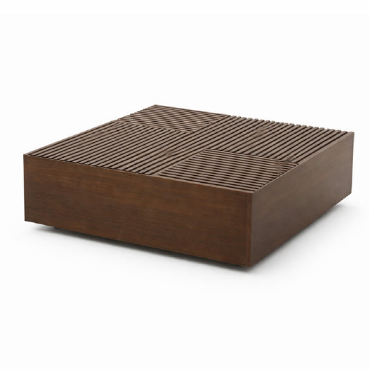 Oaklin Wooden Coffee Table with Slatted Top – Modern Solid Wood Center Table for Living Room - Habitt