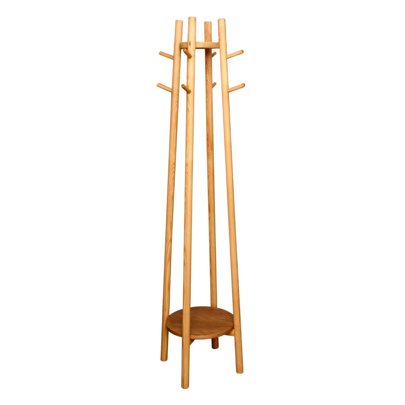 Wooden Coat Tree – Modern Standing Coat & Hat Rack with Storage Shelf - Habitt