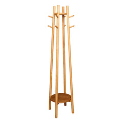 Wooden Coat Tree – Modern Standing Coat & Hat Rack with Storage Shelf