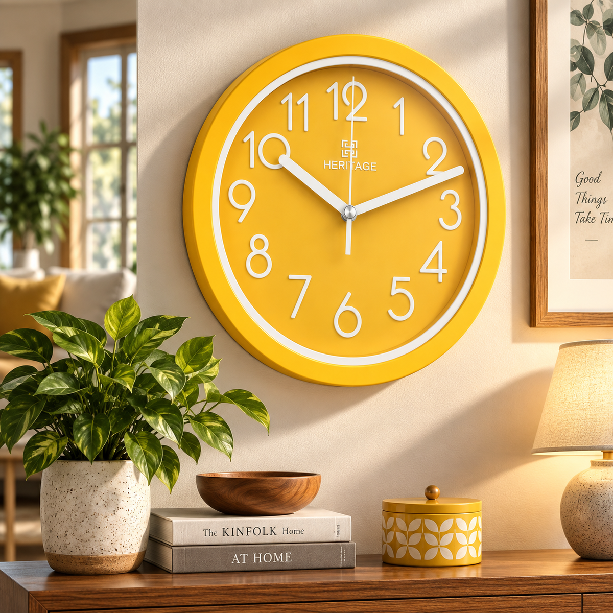 HERITAGE Wall Clock Fantasy CLK-044D – 15" Yellow & White