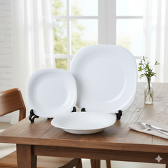 6 Person 18-Piece Pure White Soft Square-Edge Plate Set – Elegant Ceramic Dinnerware Collection
