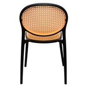 Cane Charm Armless Chair – Plastic Frame with Woven Cane‑Style Seat & Back (Black) - Habitt