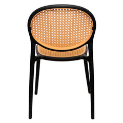 Cane Charm Armless Chair – Plastic Frame with Woven Cane‑Style Seat & Back (Black)