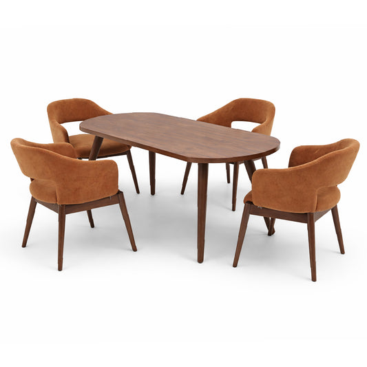Nysa 4 Seater Dining Table Set – Solid Wood Oval Dining Table with Upholstered Chairs for Modern Dining Room - Habitt